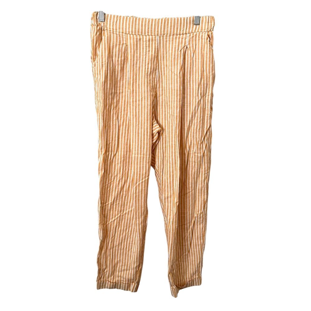 NICOLETTA FASANI Linen Blend Striped Pant Yellow Large